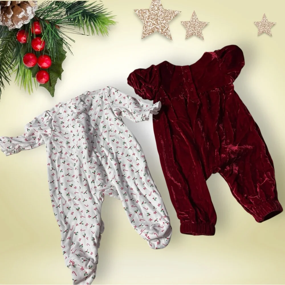 Festive Baby Onesies Lot of 2 in Red and White Size 3months and 0-3mo